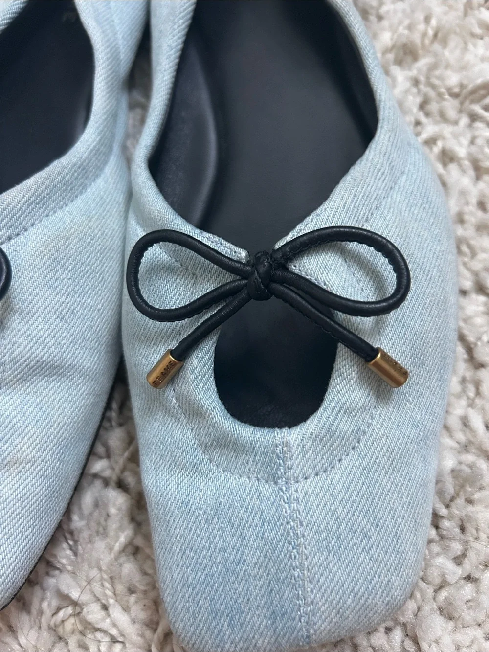 Frame vintage Light Blue Denim Ballet Flats with Bow Accent